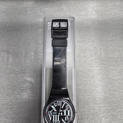 Swatch Gessetto Watch Men 34mm Black Dial Black Case GB155 New Battery NOS3