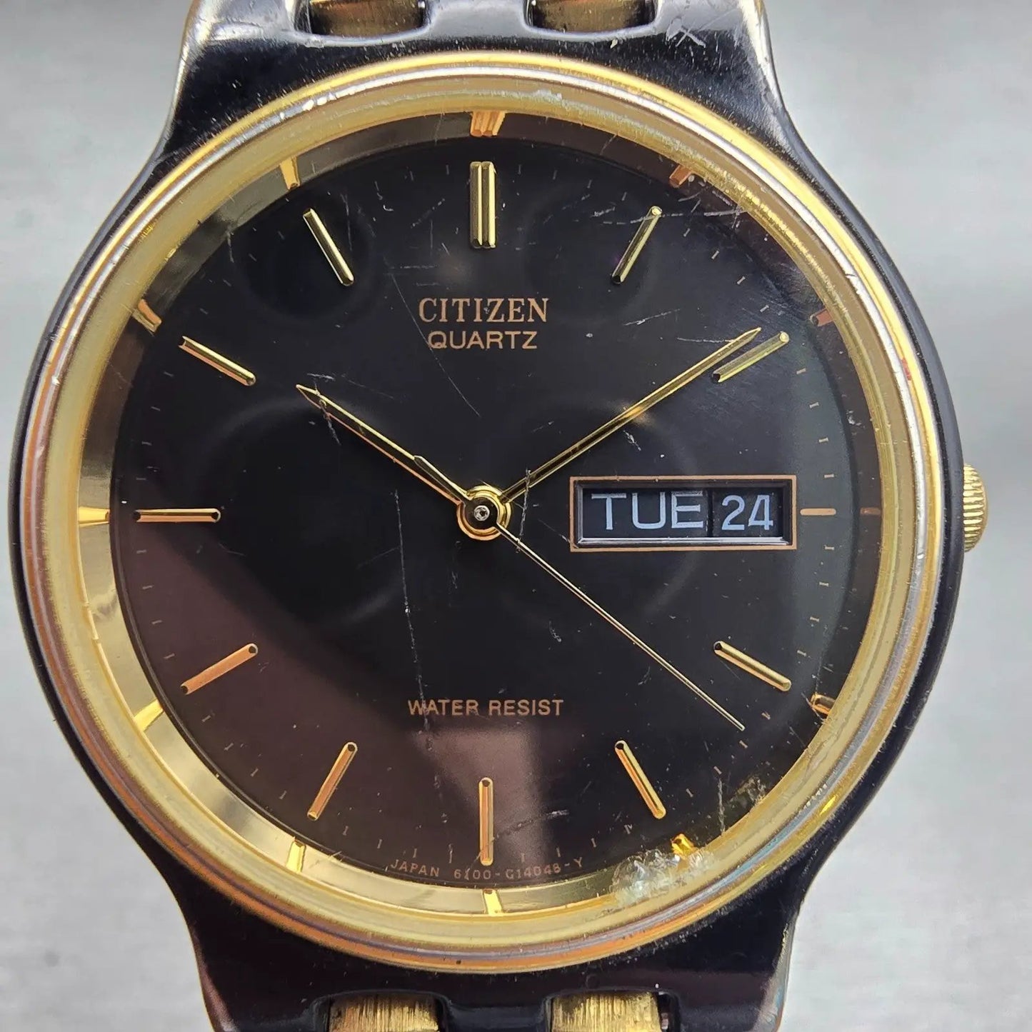 Citizen Watch Men 34mm Black Dial Black & Gold Tone Daydate 6100-G04011 New Batt1