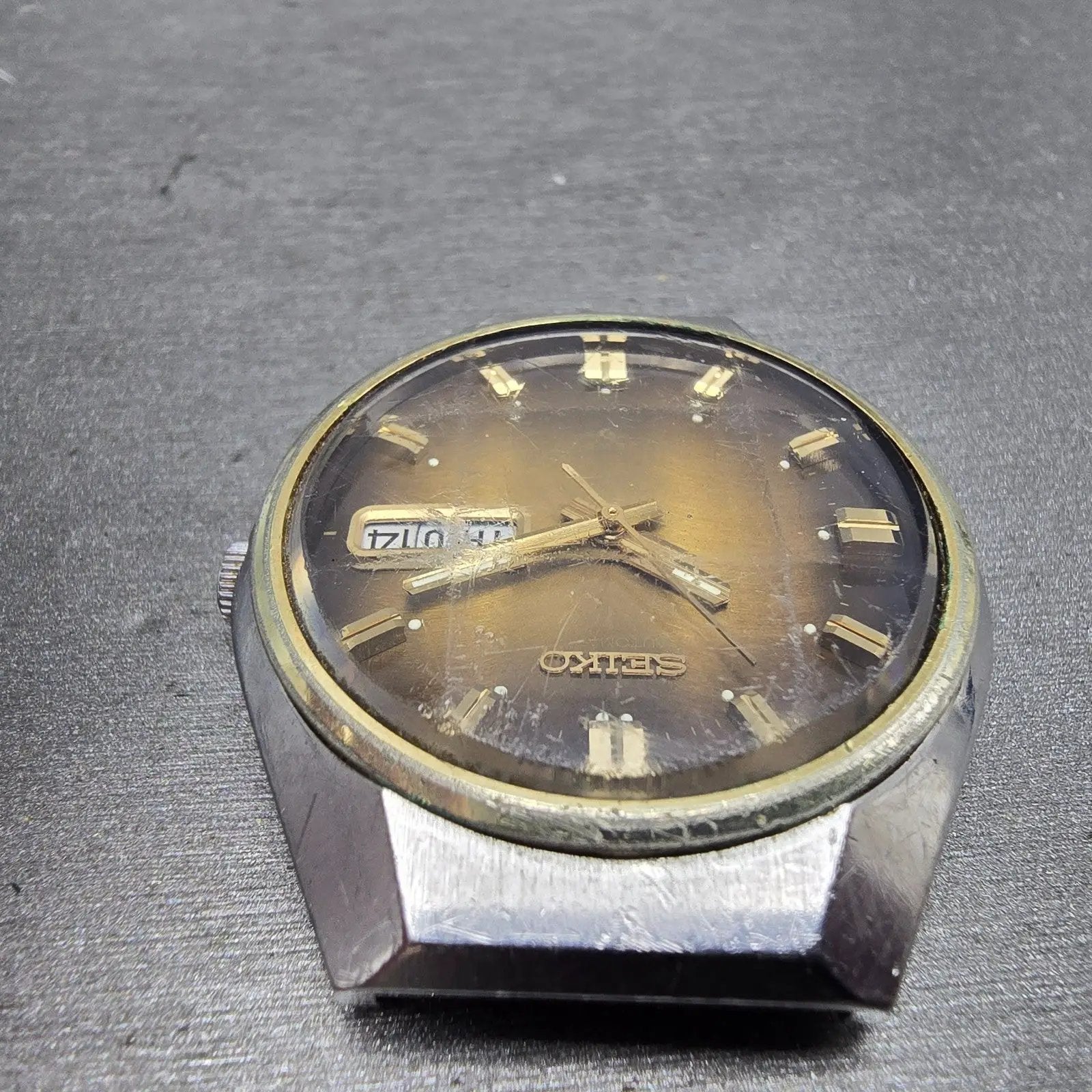 Seiko Automatic Watch Men 37mm Brown Dial Two Tone Daydate 6309-8099 PARTS VTG7