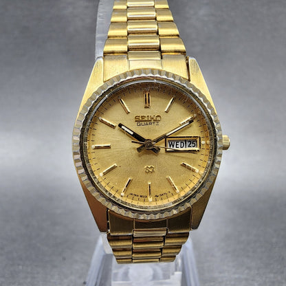 Seiko SQ Watch Women 24mm Gold Dial Gold Tone Daydate Round 3E230A69 New Batt0