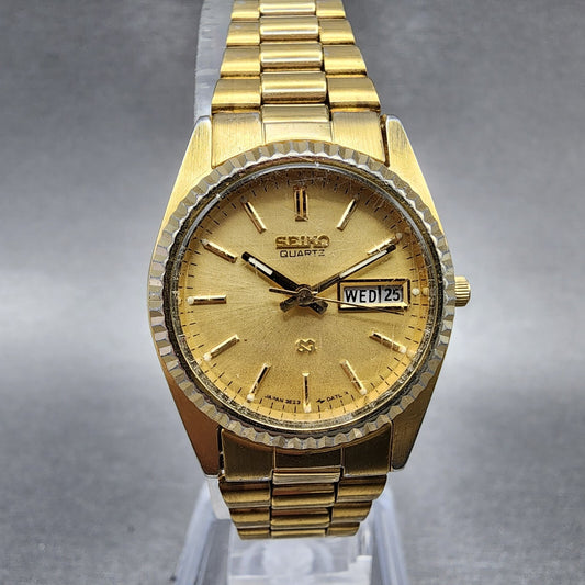 Seiko SQ Watch Women 24mm Gold Dial Gold Tone Daydate Round 3E230A69 New Batt0