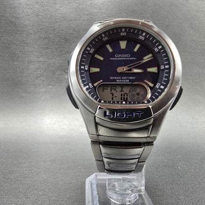 Casio Illuminoator AQ-180W Watch Men 41mm Blue Dial Silver Alarm Daydate New Bat5