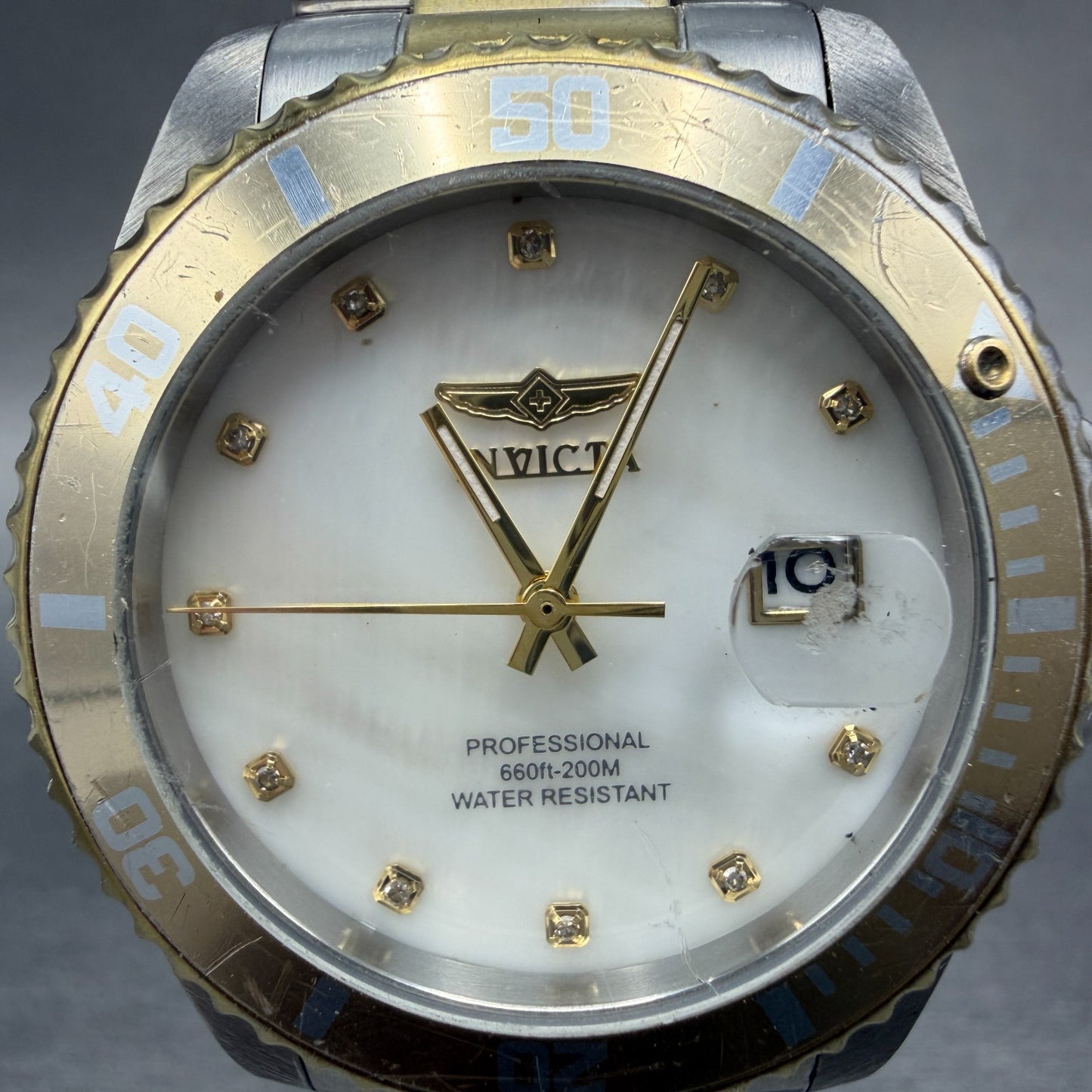 Invicta Pro Diver Watch Unisex 39mm MOP Dial Two Tone Date 31702 Round PARTS2