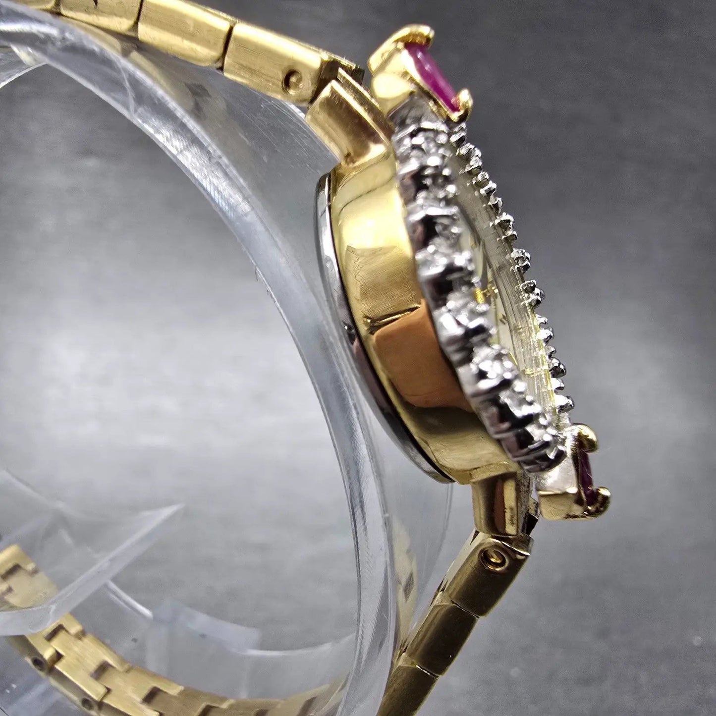 Armitron Deauville Diamond Watch Women 15mm Gold Dial Gold Ruby Oval New Battery3