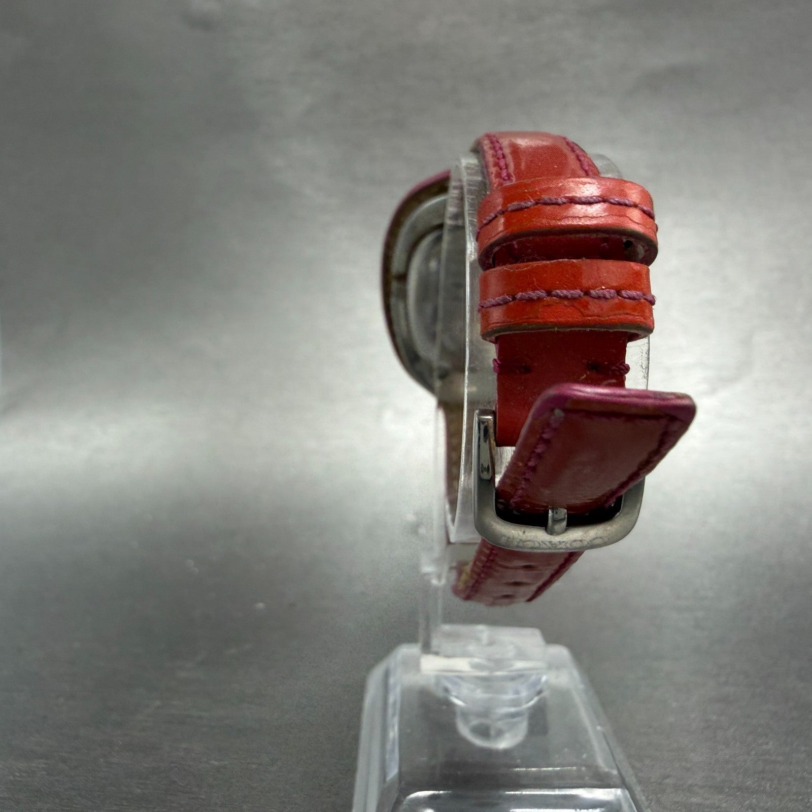 Coach Watch Women 32mm Silver Dial Silver Tone Oval Red Leather Band New Battery7