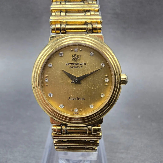 Raymond Weil Amadeus Watch Women 24mm Gold Dial Gold Plated Round 8082 New batt0