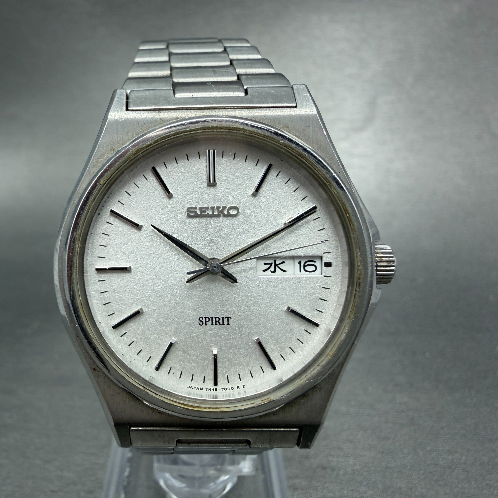 Seiko Spirit Watch Men 35mm Silver Dial Silver Tone 7N48-7000 Daydate New Batt0