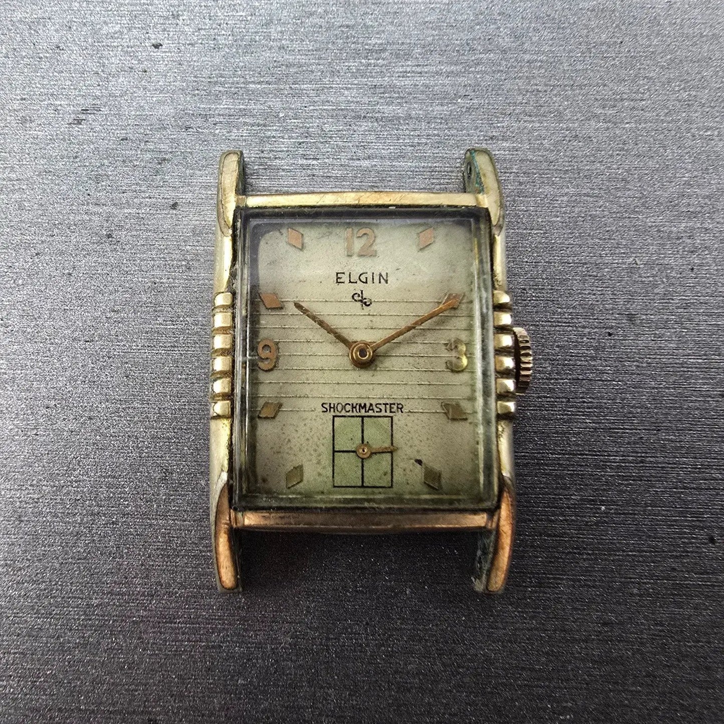 Elgin Shockmaster Tank Watch Men 26mm Cream Dial Gold Plated Manal Wind Runs0
