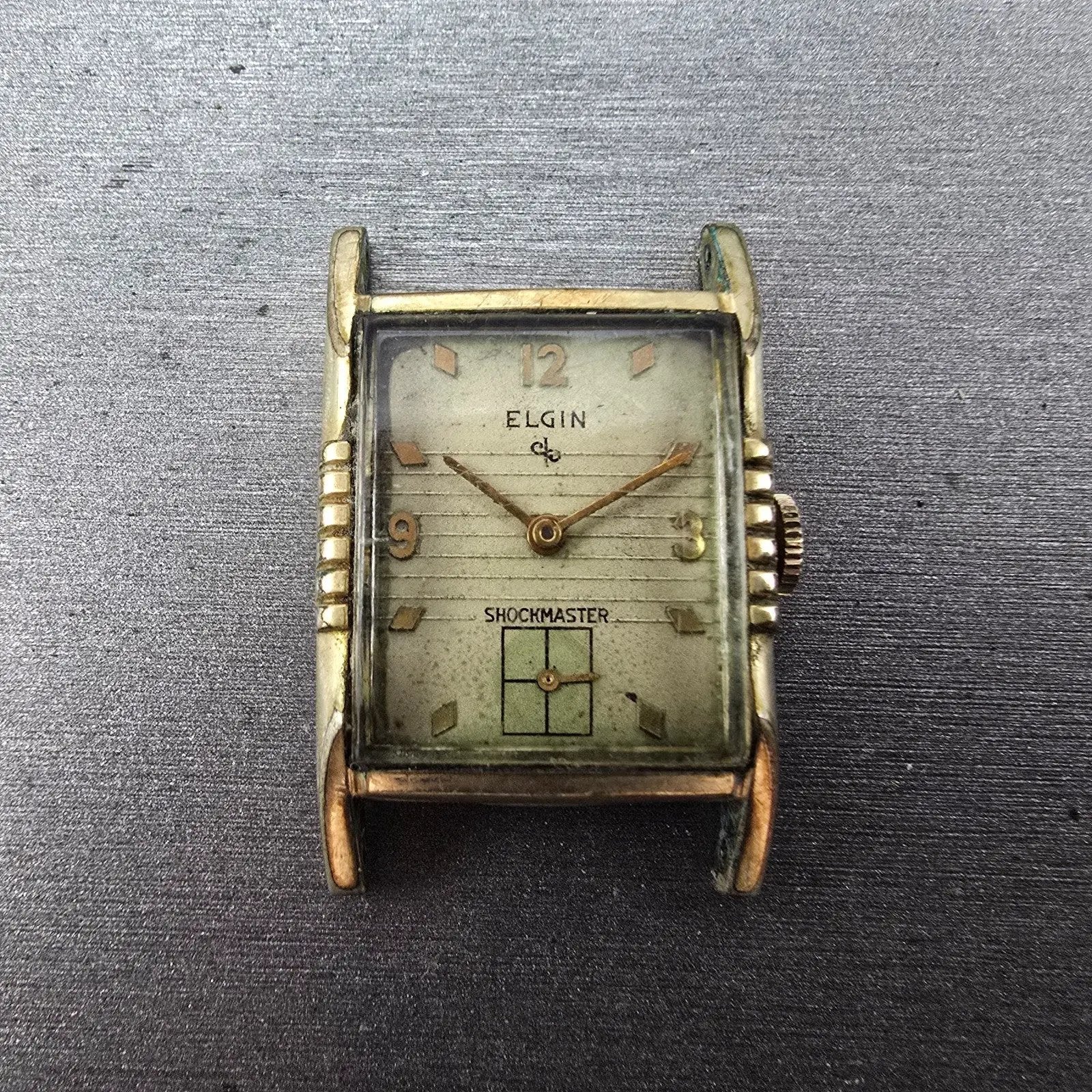 Elgin Shockmaster Tank Watch Men 26mm Cream Dial Gold Plated Manal Wind Runs0