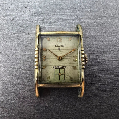 Elgin Shockmaster Tank Watch Men 26mm Cream Dial Gold Plated Manal Wind Runs0