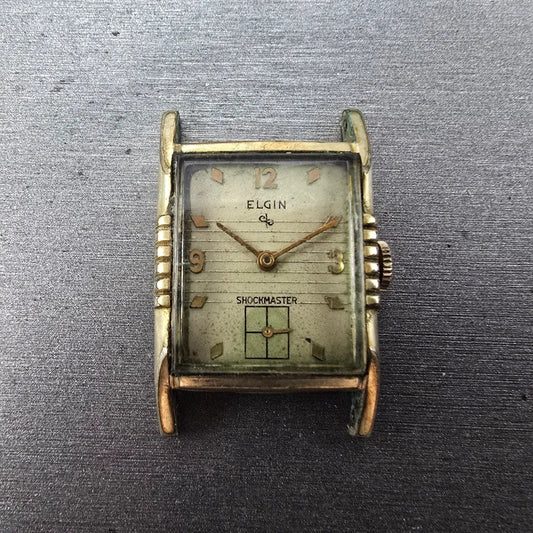 Elgin Shockmaster Tank Watch Men 26mm Cream Dial Gold Plated Manal Wind Runs0