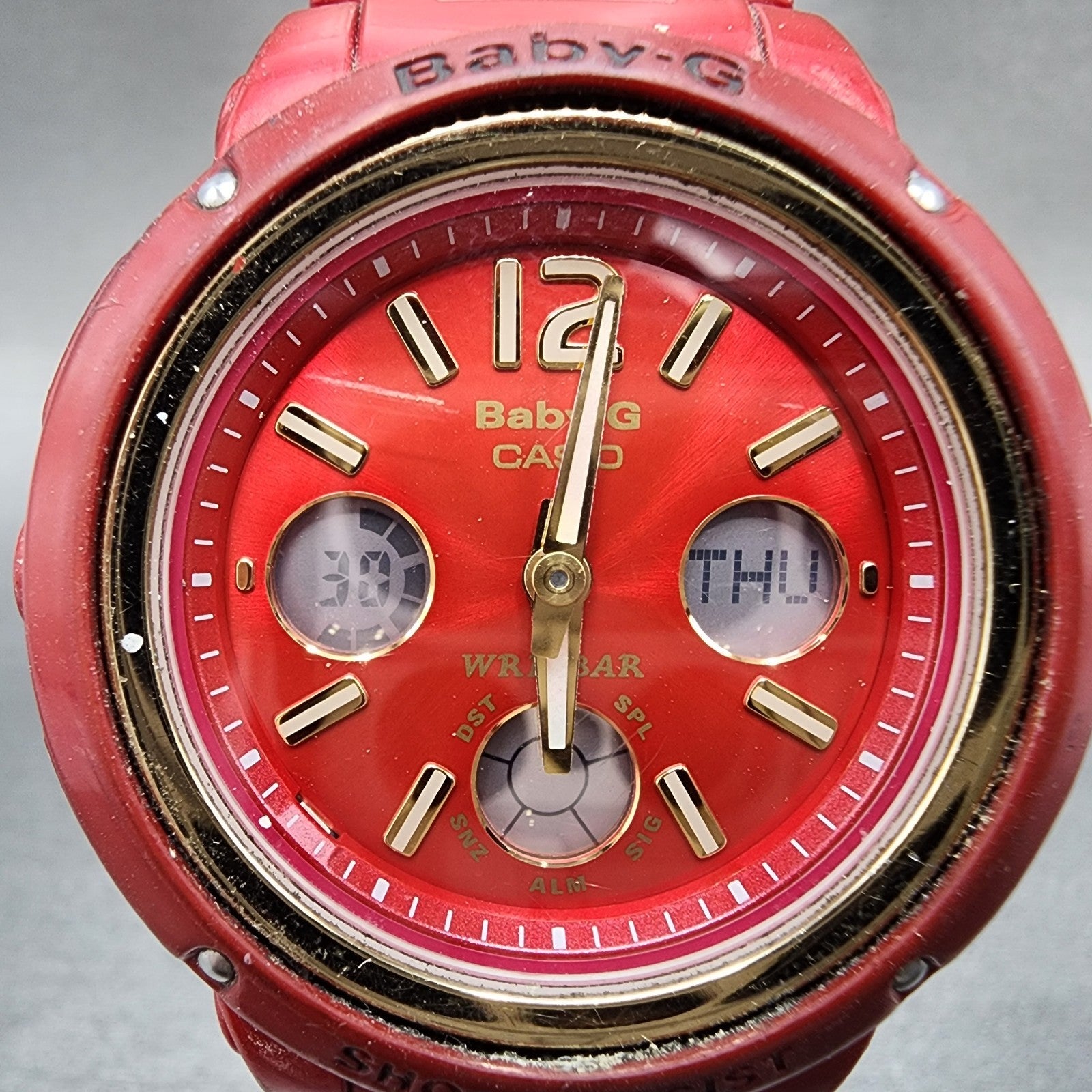 Casio BabyG Watch Women 43mm Analog Digital Red Tone Alarm Chrono New Batt1