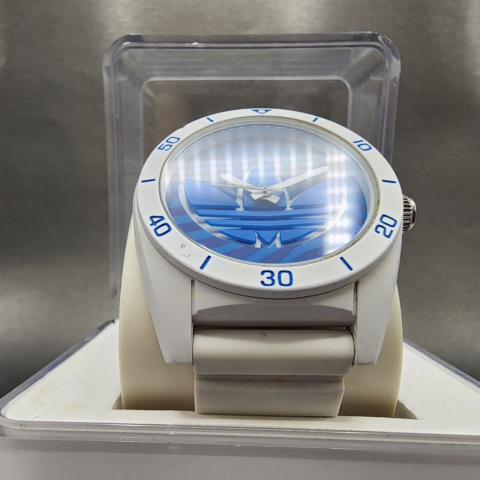 Adidas Santiago Watch Men 42mm Blue Dial White Tone Round ADH3195 New Battery5