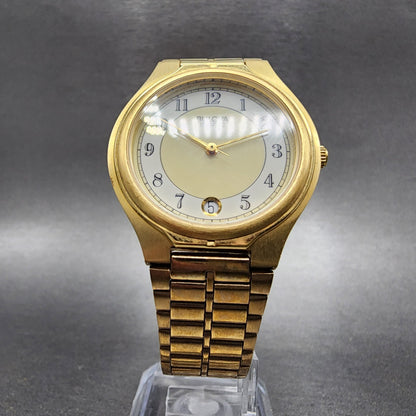 Bulova Watch Men 32mm White Dial Gold Tone Date Round 92B72 New Batt NOS8