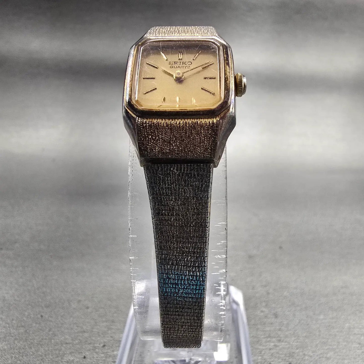 Seiko Watch Women 17mm Gold Dial Gold Tone Rectangle 5420-5010 New Battery VTG5
