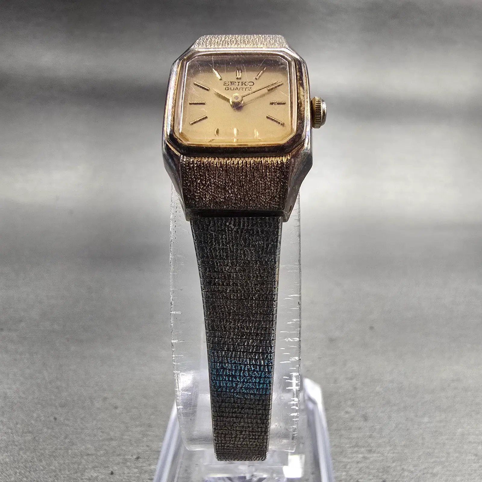 Seiko Watch Women 17mm Gold Dial Gold Tone Rectangle 5420-5010 New Battery VTG5