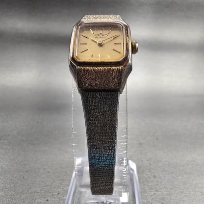 Seiko Watch Women 17mm Gold Dial Gold Tone Rectangle 5420-5010 New Battery VTG5