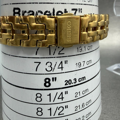Seiko Watch Women 26mm Champagne Dial Gold Tone Date Round 7n82-0599 New Batt N510