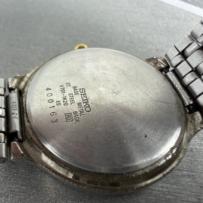 Seiko Watch Men 34mm Black Dial Two Tone Round  Vintage V701-1K20 New Battery9