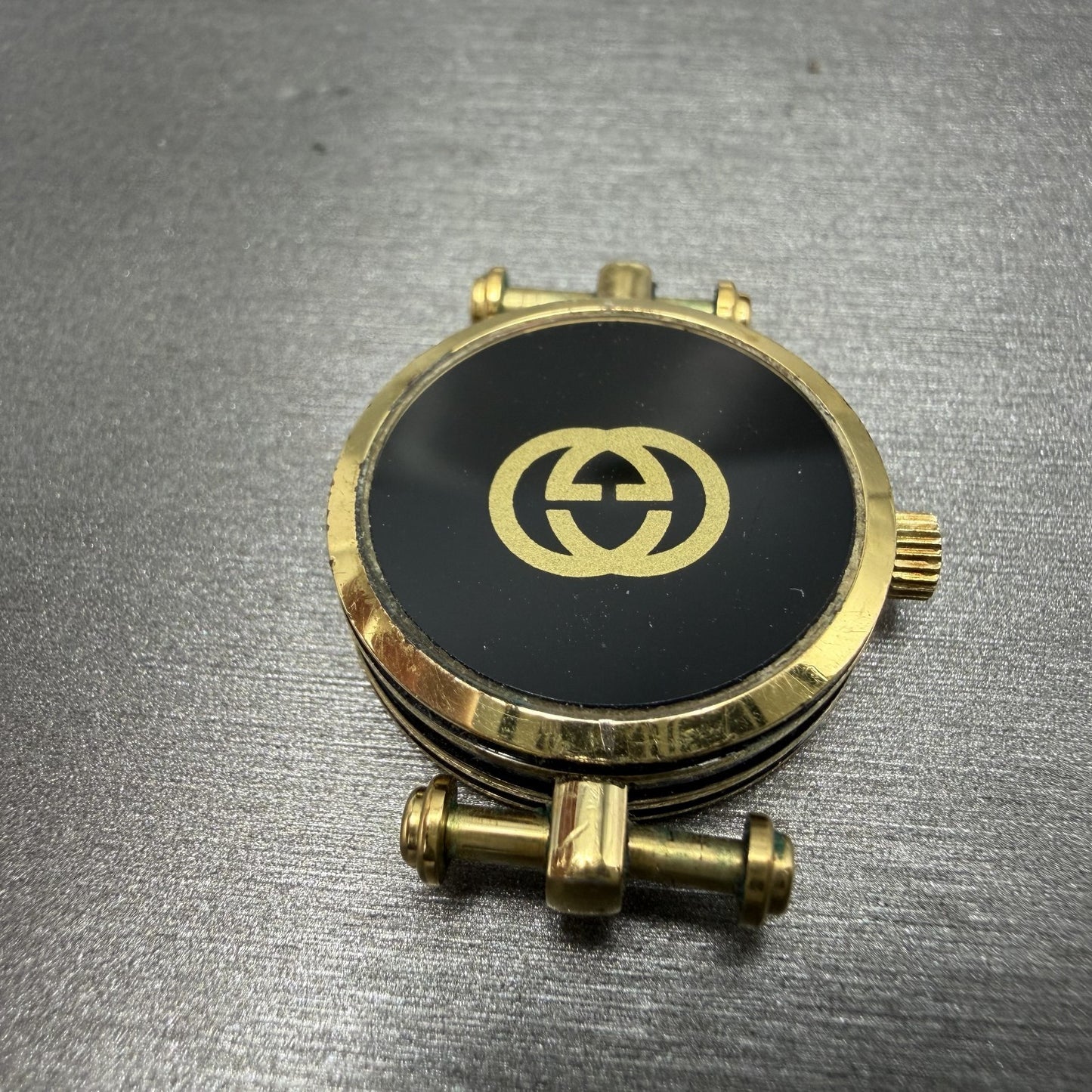 Gucci 2000L Watch Women 22mm Black Dial Gold Plated Round New Battery VTG UNFDH10