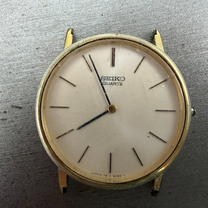 Seiko Watch Men 32mm White Dial Gold Tone Round HAS NO CROWN!!!! 7800-8049 PARTS2