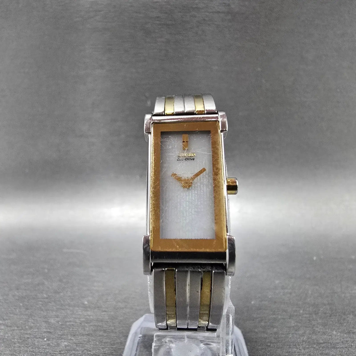 Citizen Eco-Drive Ciena Tank Watch Women 15mm MOP Dial Two Tone Rectangle Works5