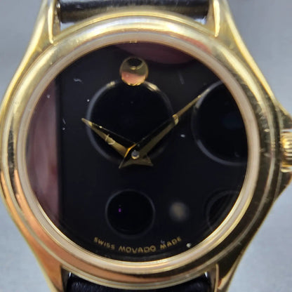 Movado Museum Watch Women 28mm Black Dial Gold Tone Round 87 E4 0823 New Battery1
