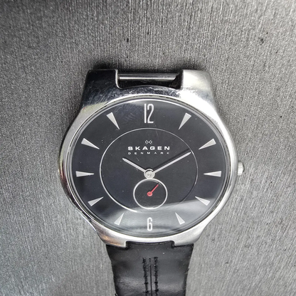 Skagen Denmark Watch Men 34mm Black Dial Silver Tone Round 433LSLB New Battery2
