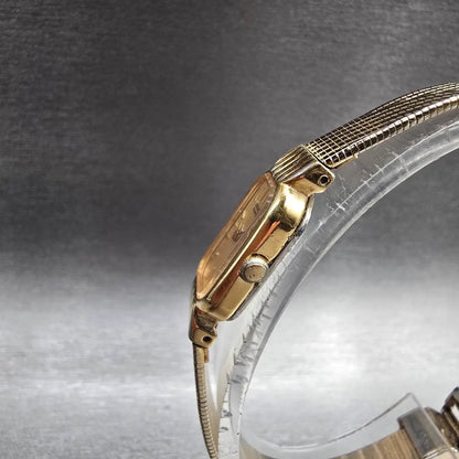 Seiko Tank Watch Women 12mm Gold Dial Gold Tone Rectangle 2E20-6019 New BatteryJ2