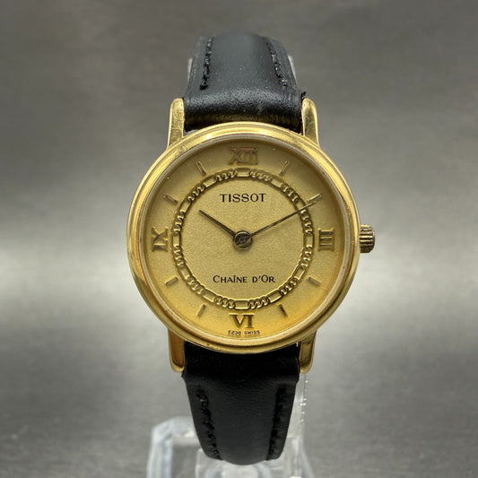 Tissot Watch Women 23mm Gold Dial Gold Tone Round E238 New battery0