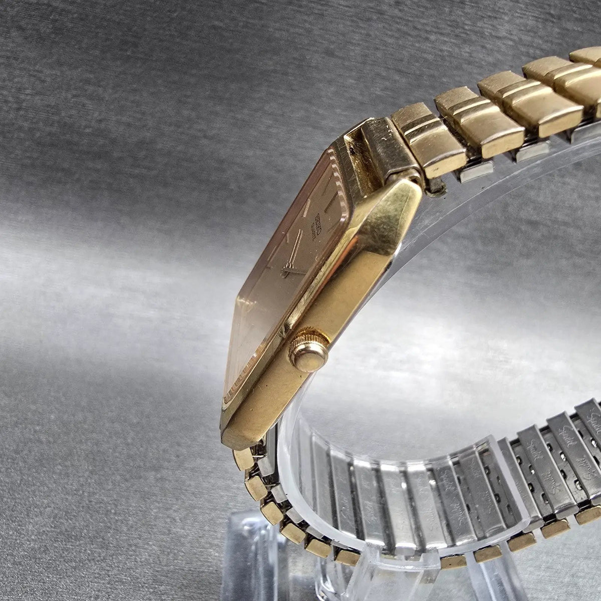 Seiko Watch Men 25mm Gold Dial Gold Tone Rectangle 5Y00-5000 New Battery2