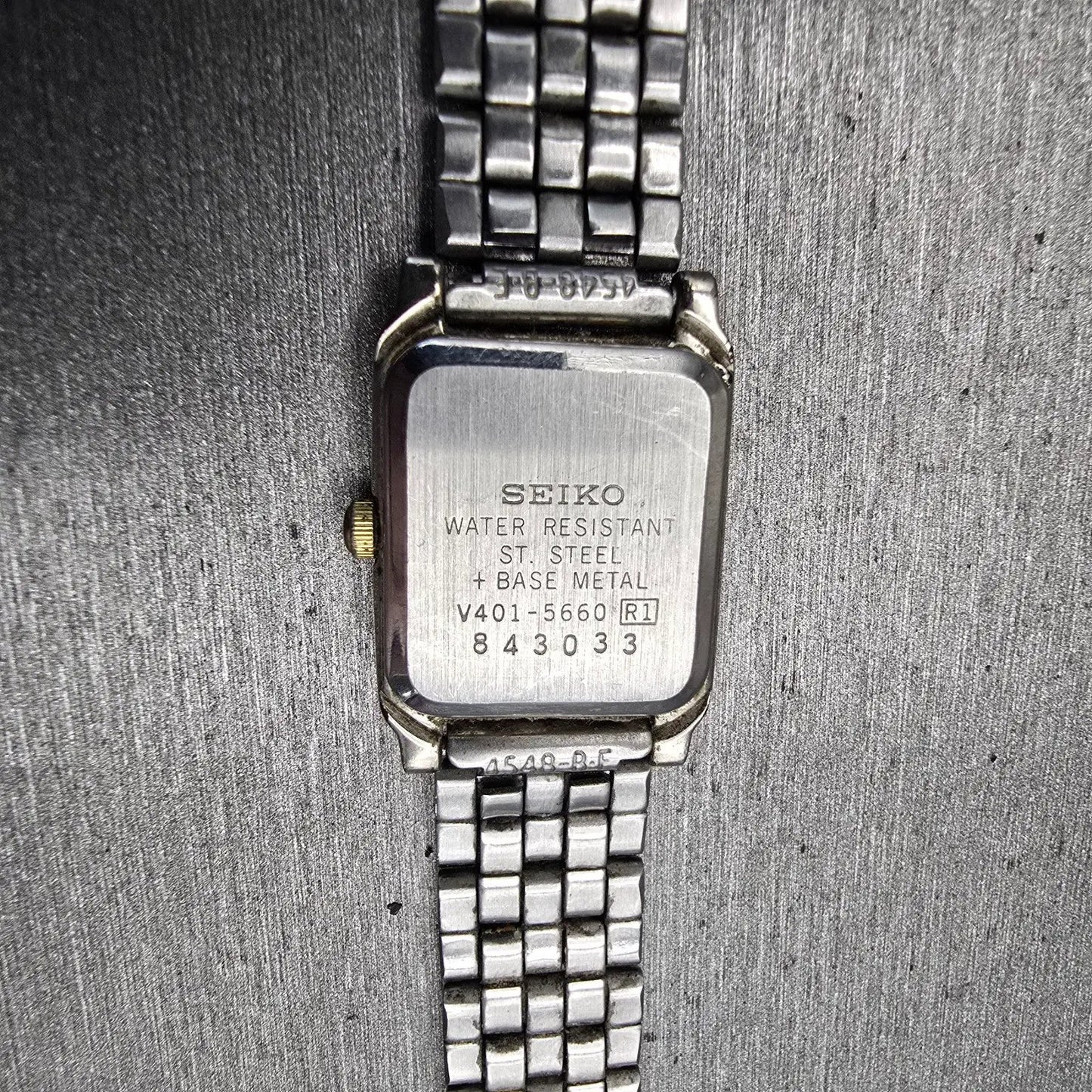 Seiko Watch Women 18mm Ivory Dial Two Tone Rectangle V401-5660 New Battery VTG10