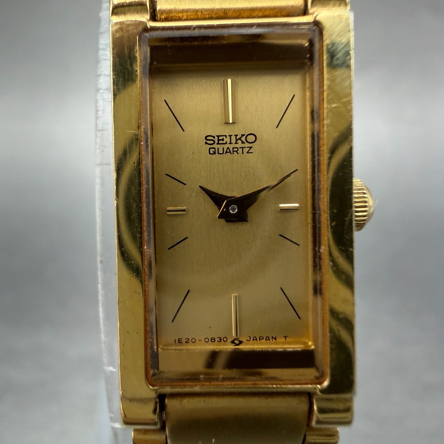Seiko Tank Watch Women 13mm Champagne Dial Gold Tone 1e20-5519 New Battery VTG1