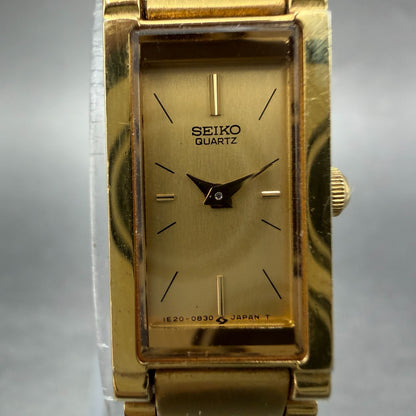 Seiko Tank Watch Women 13mm Champagne Dial Gold Tone 1e20-5519 New Battery VTG1