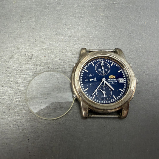 Orient Chronograph Watch Men 37mm Blue Dial Silver Tone Alarm TA0A-000 PARTS0