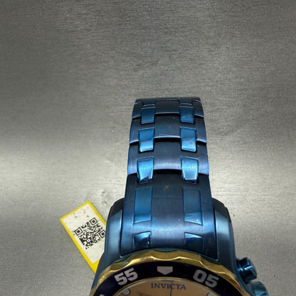 Invicta Pro Diver Watch Men 49mm Gold Dial Blue Tone Daydate Round 15044 New Bat4
