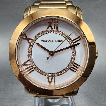 Michael Kors Watch Women 34mm White Dial Rose Gold Tone Round MK-3530 New Batt