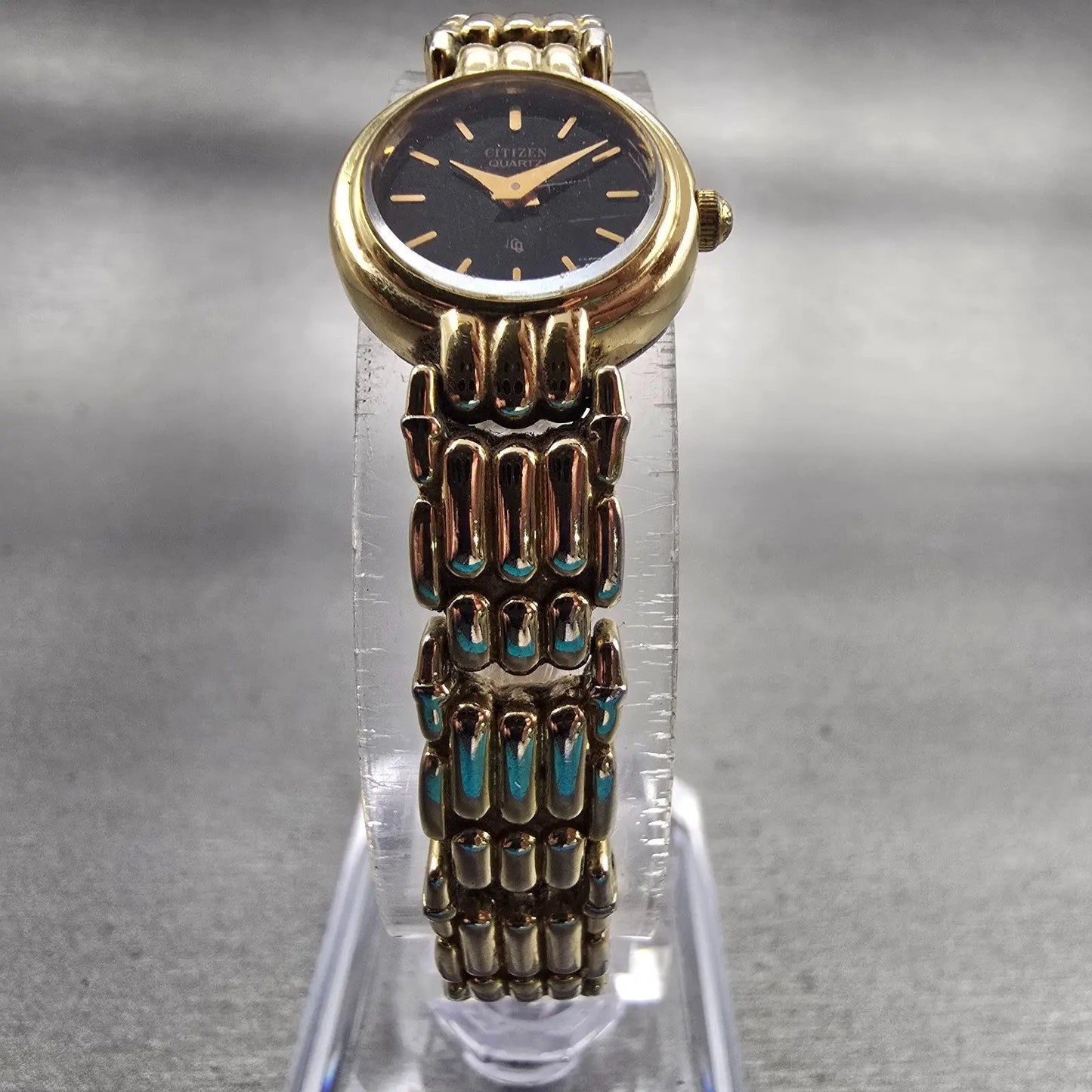 Citizen CQ Watch Women 16mm Black Dial Gold Tone Round 2250-242840 New Battery5