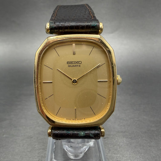 Seiko Watch Men 29mm Champagne Dial Gold Tone Oval 7800-5349 New Battery Vintage0