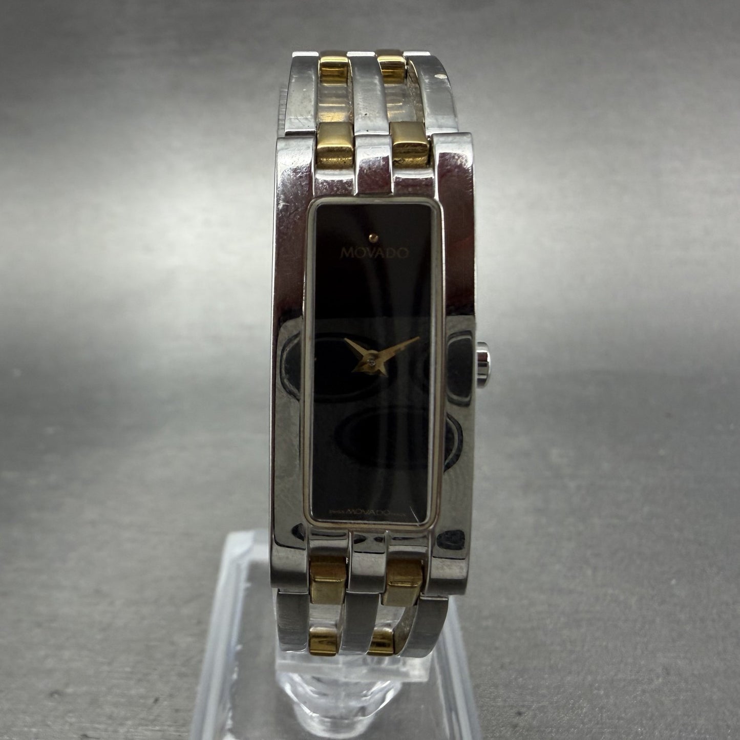 Movado Esperanza Tank Watch Women 14mm Black Dial Two Tone Rectangle New Batt AB0