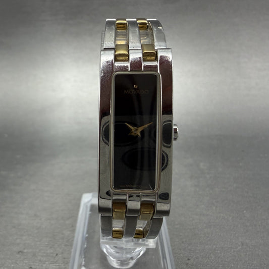 Movado Esperanza Tank Watch Women 14mm Black Dial Two Tone Rectangle New Batt AB0