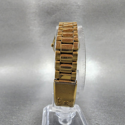 Seiko SQ Watch Women 25mm Gold Dial Gold Tone Daydate Round 2A230039 NewBat VTG7