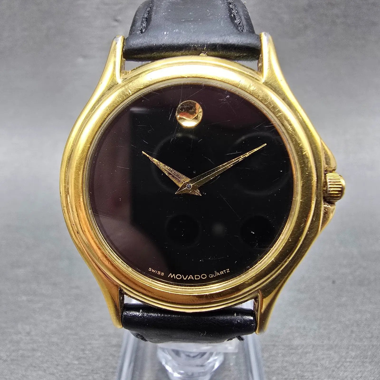 Movado Museum Watch Men 35mm Black Dial Gold Tone Round 87 E4 0863 New Battery M0