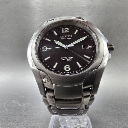 Citizen Eco-Drive Watch Men 41mm Black Dial Titanium Date E111-K006368 Runs JP435
