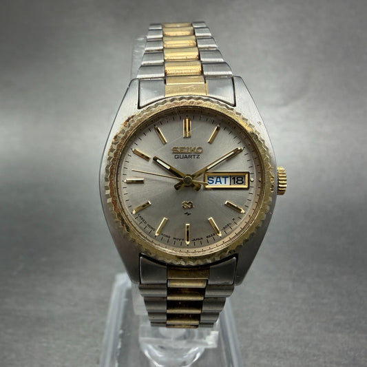 Seiko SQ Watch Women 24mm Silver Dial Two Tone Daydate 8523-0050 New Battery HJ70
