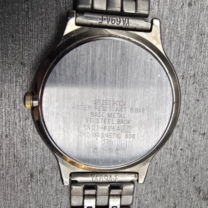 Seiko Avenue Watch Men 32mm Silver Dial Two Tone Round 7N01-626A New Battery VTG10