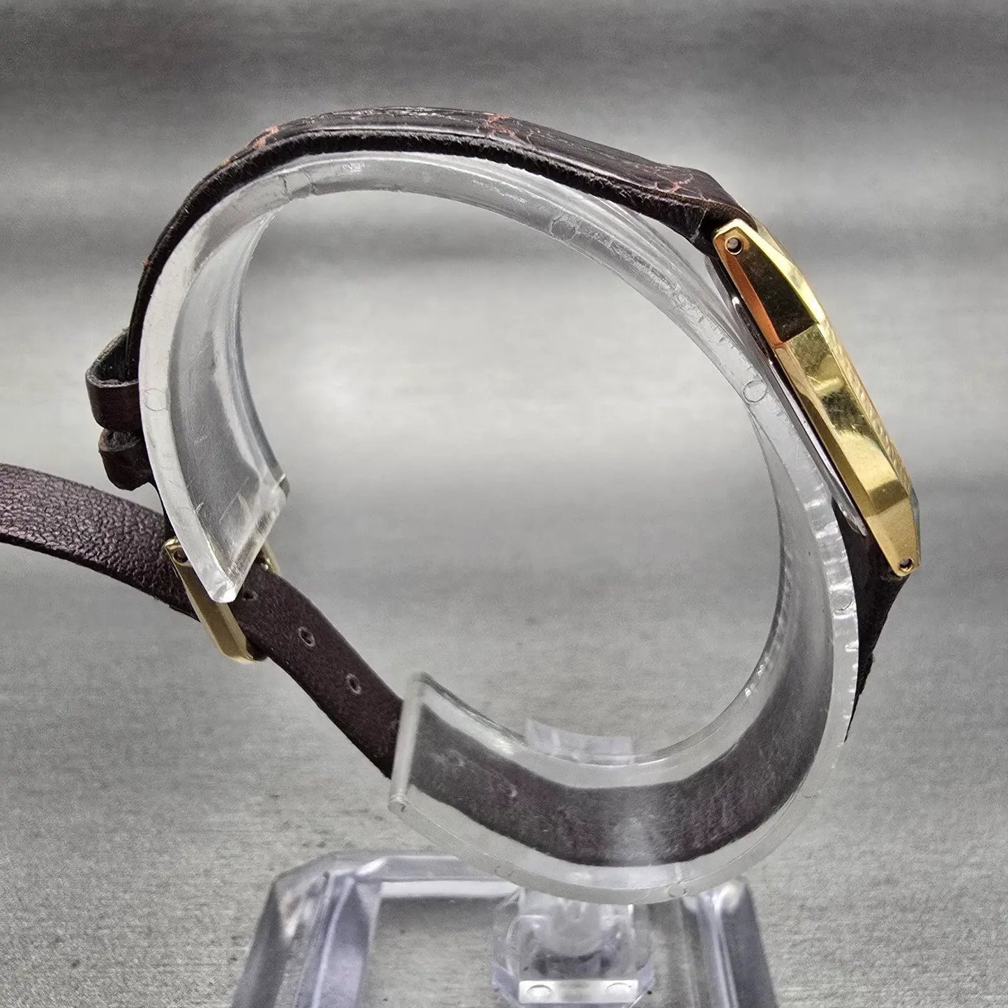 Seiko Exceline Watch Women 21mm Gold Dial Gold Tone Rectangle c New Batt8