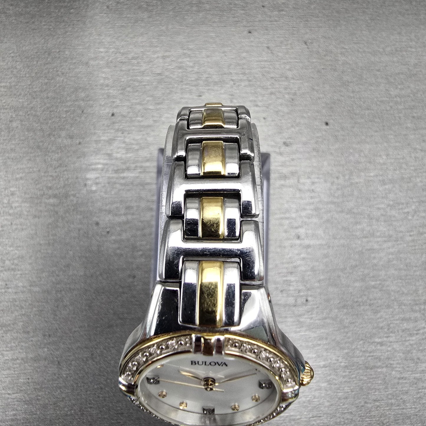Bulova Watch Women 26mm Silver Dial Two Tone Gemmed Bezel 98R166 New Battery4