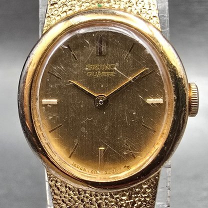 Seiko Watch Women 17mm Gold Dial Gold Tone Oval 1400-7379 New Battery Vintage JP1