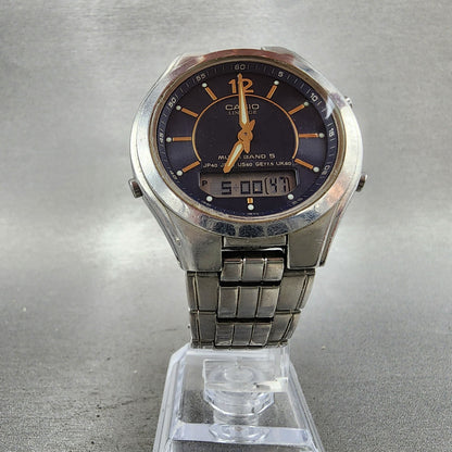 Casio Lineage LCWM200 Watch Men 38mm Blue Dial Steel Analog Digital Solar Works5